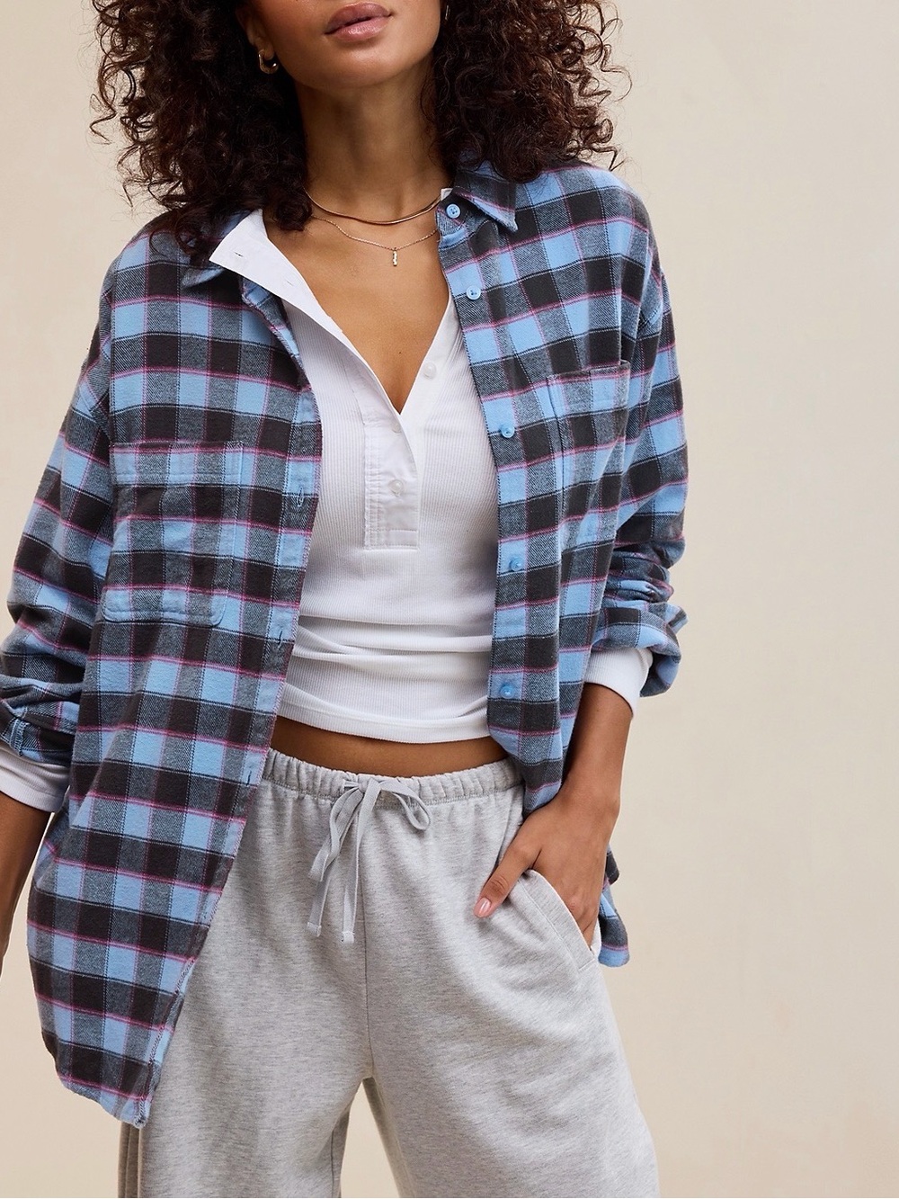 AERIE Anytime Fave Flannel oversized shirt